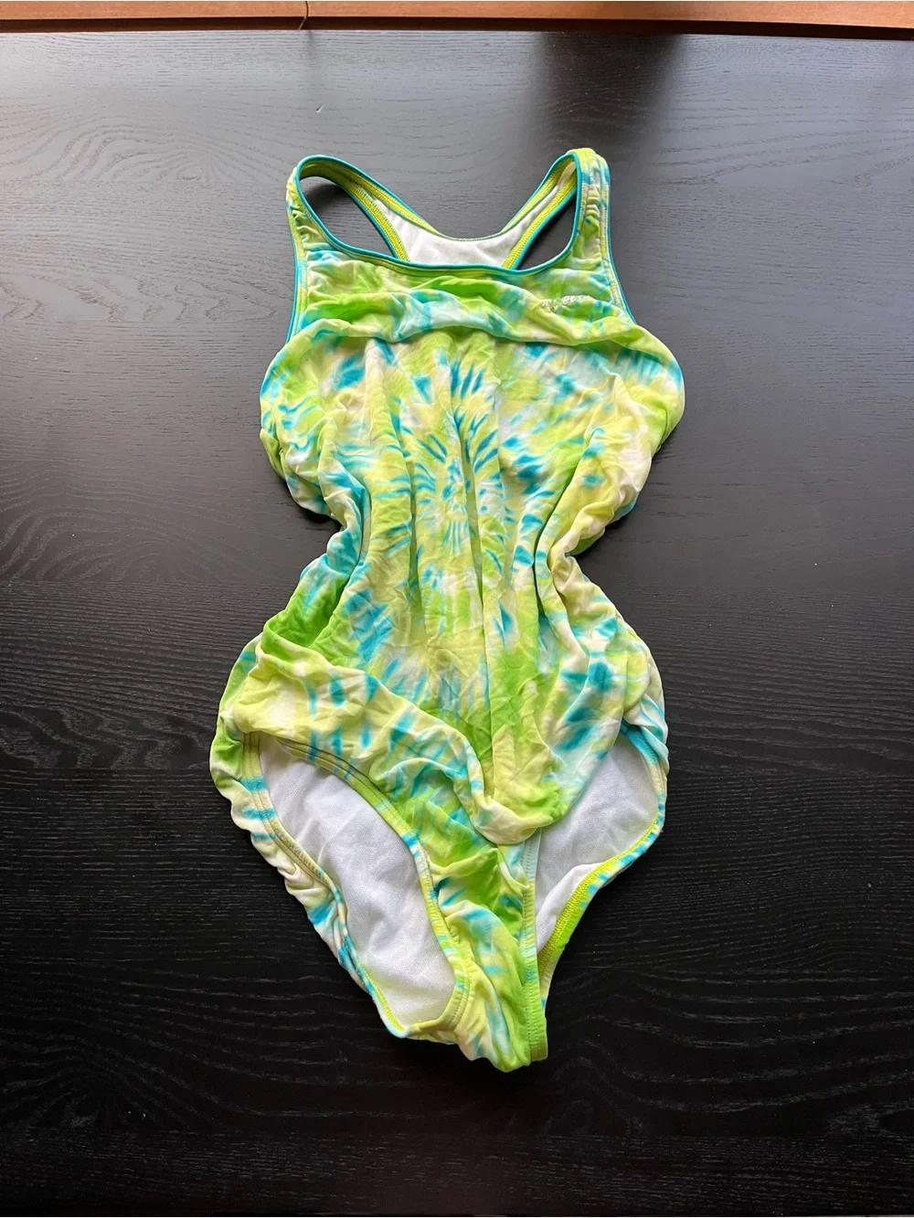 Speedo Girls Lime Green Blue Tie Dye One Piece Swimsuit Size 14 Athletic